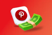 Pinterest logosu ve yanında duran 3D yeşil para destesi görseli