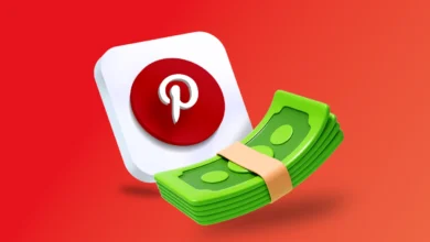 Pinterest logosu ve yanında duran 3D yeşil para destesi görseli