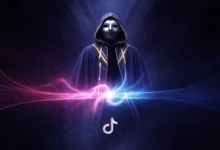 TikTok Enigma temalı gizemli maskeli karakter illüstrasyonu