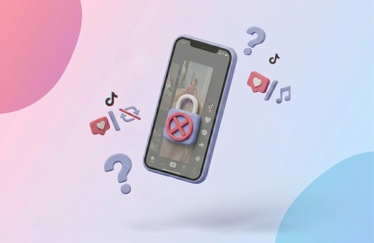 TikTok Otomatik Kaydırma Özelliği TikTok otomatik kaydırma özelliğinin çalışmaması veya kısıtlanması konseptli 3D grafik.