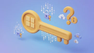Windows 11 işletim sistemi aktivasyon anahtarı ve dijital güvenlik konseptli 3D grafik.