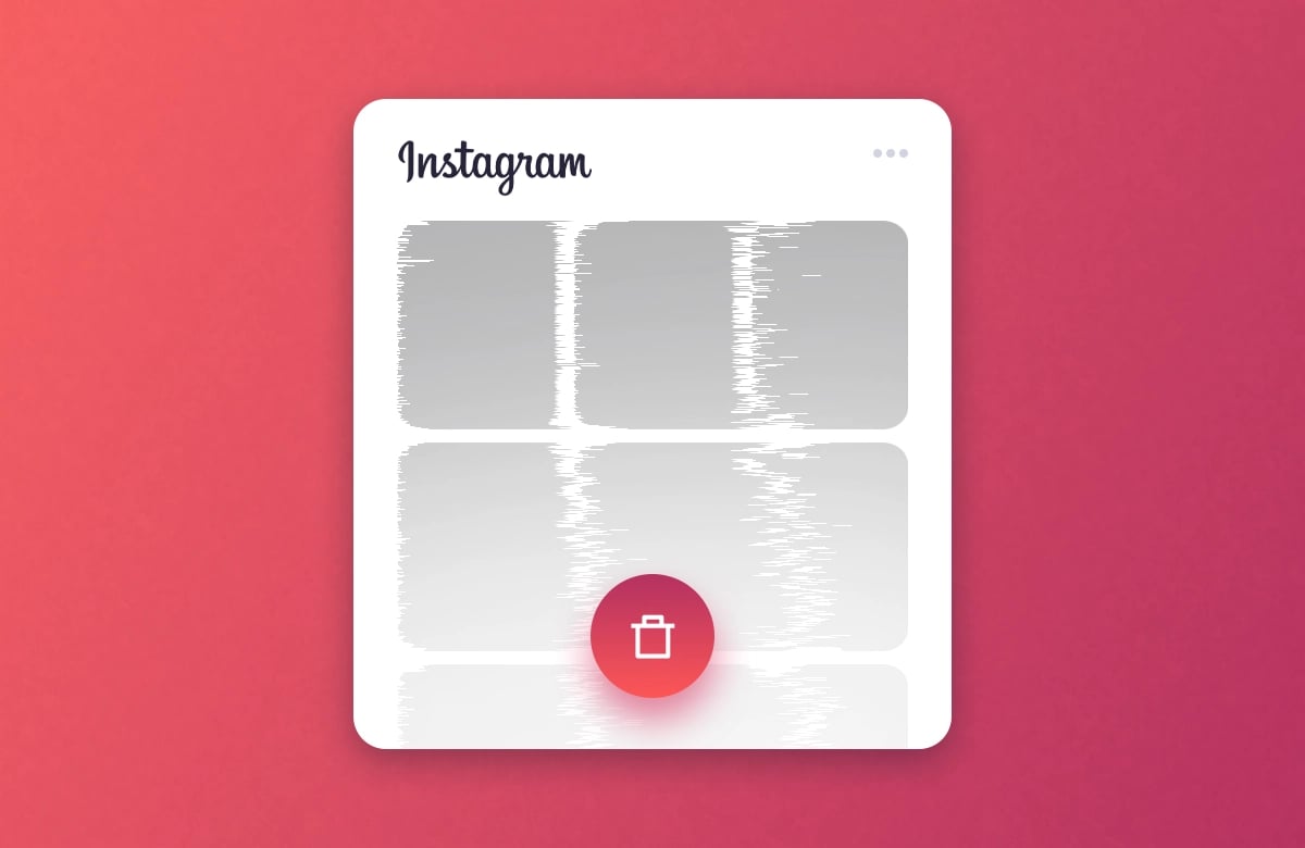 Instagram İzleme Geçmişi Nasıl Silinir? 2026 Adım Adım Rehber Instagram arayüzünde bulanıklaşmış gönderi kareleri ve ortada kırmızı çöp kutusu simgesi.