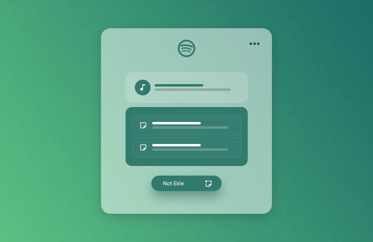 Spotify Kullanıcı Notları Ekleme Özelliği Spotify logosu, müzik ve not simgeleri ile "Not Ekle" butonu yer alan arayüz.