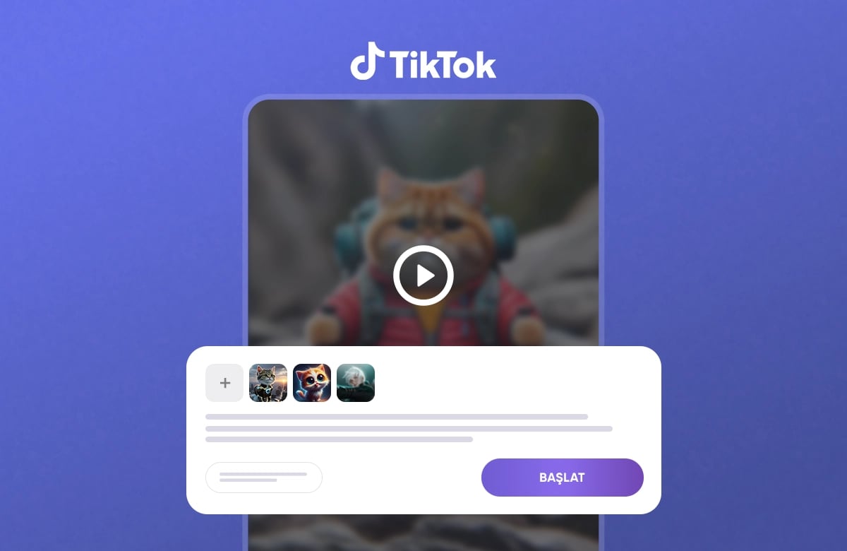 TikTok Symphony Agent Nedir? Yapay Zeka Destekli Yeni Özellik Devreye Alındı! TikTok arayüzünde bulanık video ekranı, avatar seçenekleri ve "BAŞLAT" butonu.