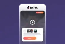 TikTok arayüzünde "SPONSORLU" etiketli video ekranı, avatar seçenekleri ve "BAŞLAT" butonu.