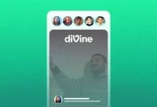 Yeşil arka planda üstte kullanıcı avatarları ve ortasında "diVine" logosu yer alan mobil uygulama arayüzü.