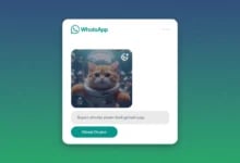 WhatsApp arayüzünde su altında kedi resmi, "Suyun altında yüzen kedi görseli yap." metin kutusu ve "Görsel Oluştur" butonu.