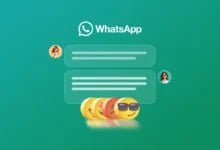 WhatsApp logosu, sohbet baloncukları ve altında sıralanmış emoji tepkileri.